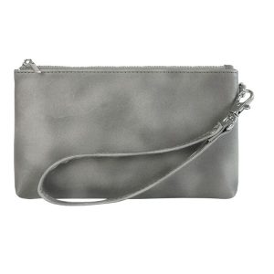 6 inch Simple Retro Leather Clutch Zipper Bag (Grey)