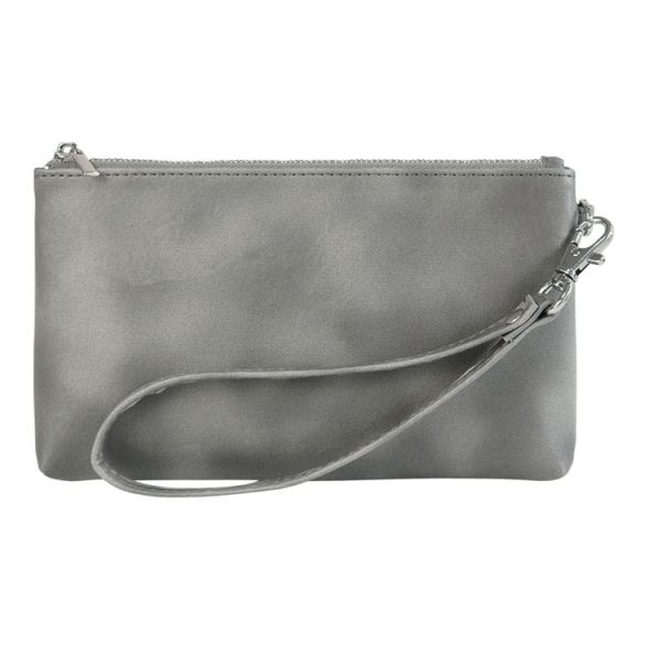 6 inch Simple Retro Leather Clutch Zipper Bag (Grey)