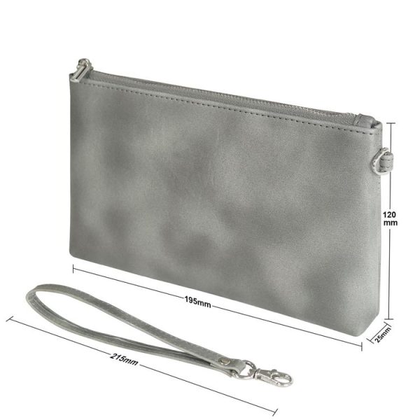 6 inch Simple Retro Leather Clutch Zipper Bag (Grey) - Image 2