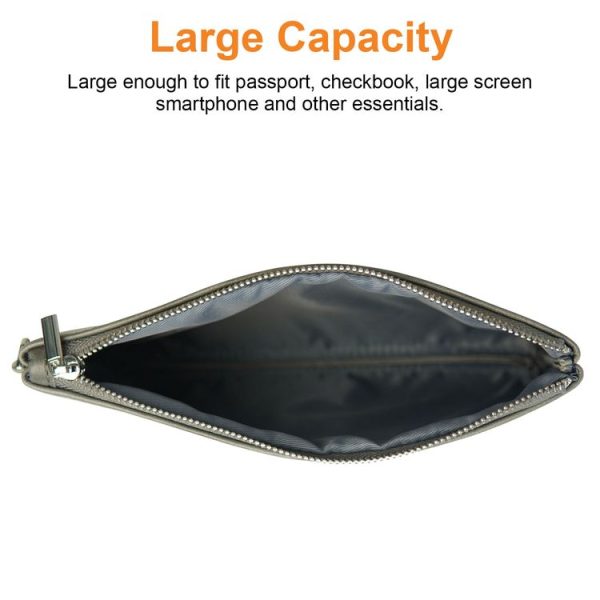 6 inch Simple Retro Leather Clutch Zipper Bag (Grey) - Image 4