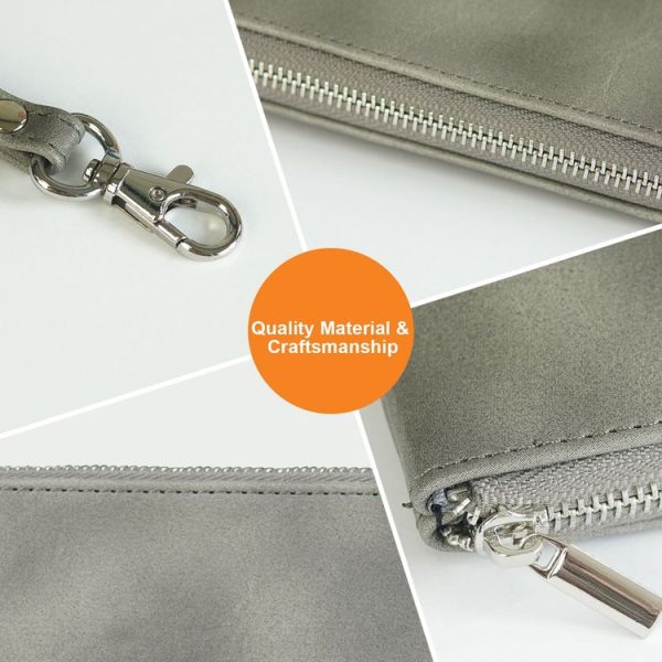6 inch Simple Retro Leather Clutch Zipper Bag (Grey) - Image 5