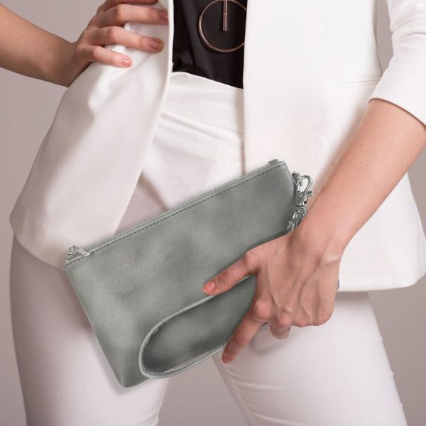6 inch Simple Retro Leather Clutch Zipper Bag (Grey) - Image 7