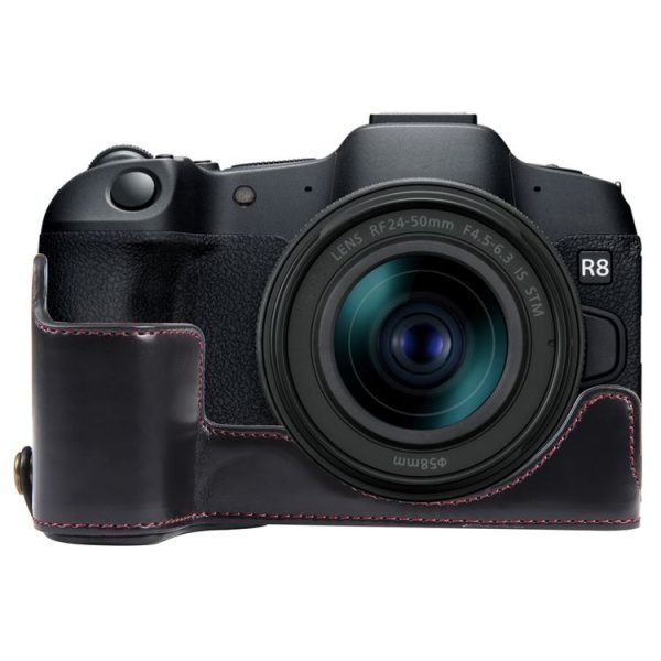 Canon EOS R8 1 / 4 inch Thread PU Leather Camera Half Case Base (Black)