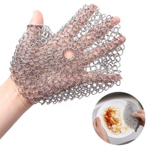 Stainless Steel Round Iron Cleaner Pot Brush Scrubber Home Cookware Kitchen Cleaning Tool, Size: 4 x 4 inch