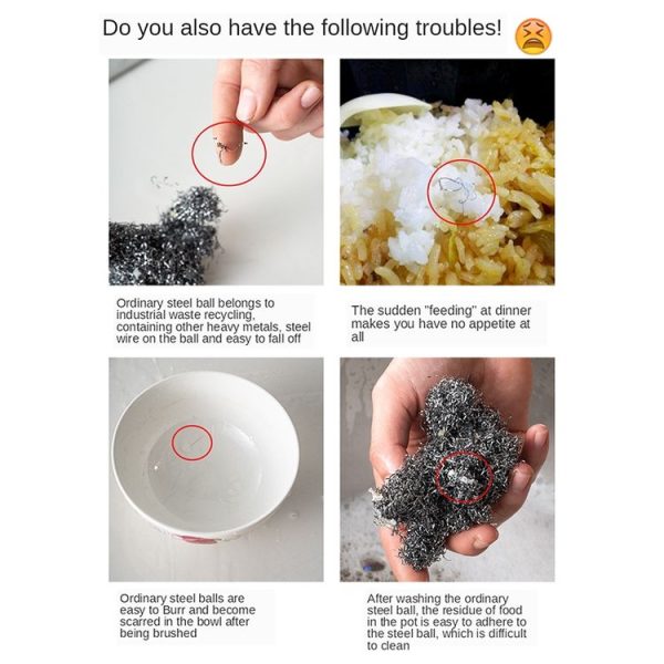 Stainless Steel Round Iron Cleaner Pot Brush Scrubber Home Cookware Kitchen Cleaning Tool, Size: 4 x 4 inch - Image 6