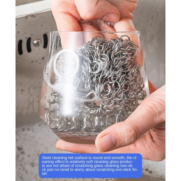 Stainless Steel Round Iron Cleaner Pot Brush Scrubber Home Cookware Kitchen Cleaning Tool, Size: 4 x 4 inch - Image 8