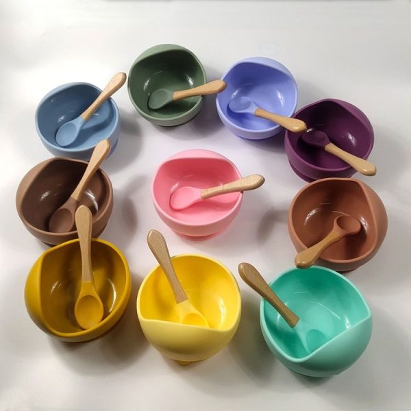 Children Silicone Anti-fall Suction Cup Bowl Training Spoon Food Supplement Bowl Set, Random Color Delivery - Image 4