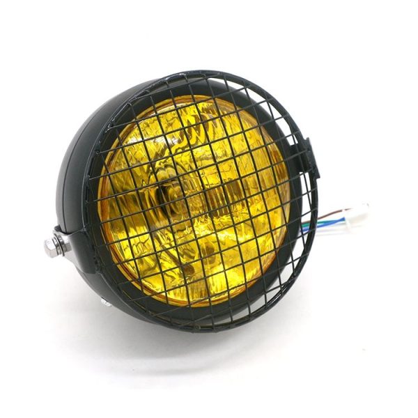 Motorcycle Reticular Retro Lamp LED Headlight Modification Accessories for Halley / Honda CG125 / Suzuki GN125 (Yellow)