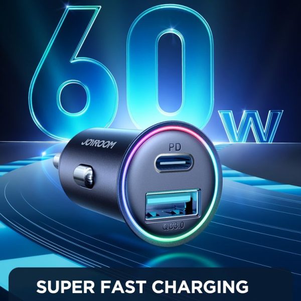 JOYROOM JR-CCN04 60W PD+QC3.0 Mini Metal Car Charger (Black) - Image 3