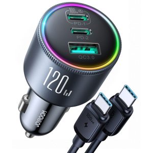 JOYROOM JR-CCN07 120W Dual PD+QC3.0 3-Port Car Charger (Dark Gray)