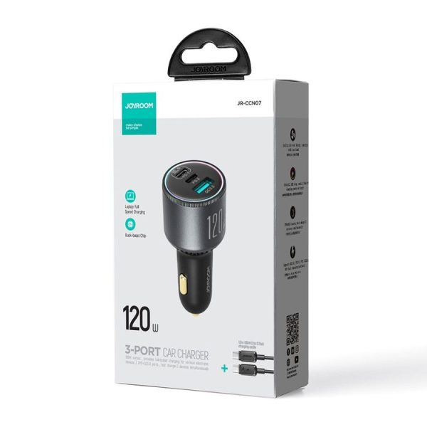 JOYROOM JR-CCN07 120W Dual PD+QC3.0 3-Port Car Charger (Dark Gray) - Image 8