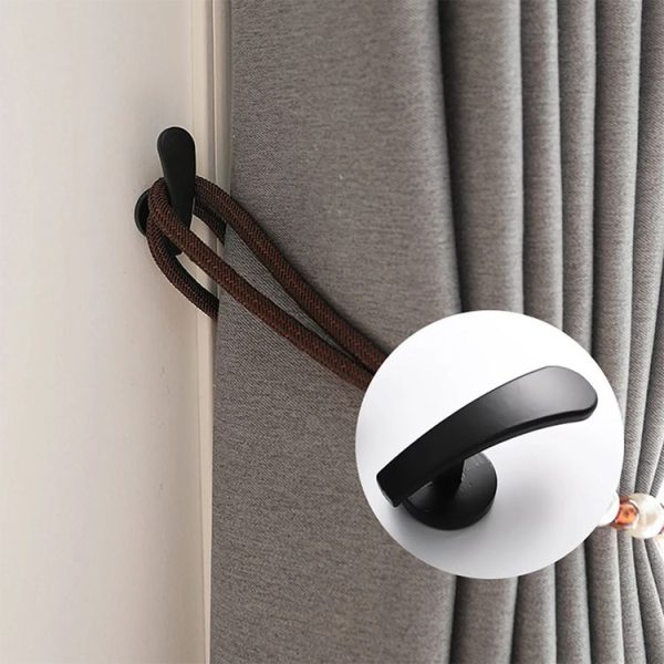 1pair Thickened Flat Hook Door Handle Hook Free Punch Free Installation Curtain Wall Hook (White) - Image 5