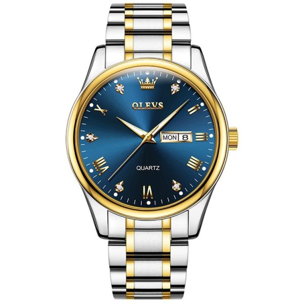 OLEVS 5563 Men Luminous Waterproof Quartz Watch (Blue + Gold)