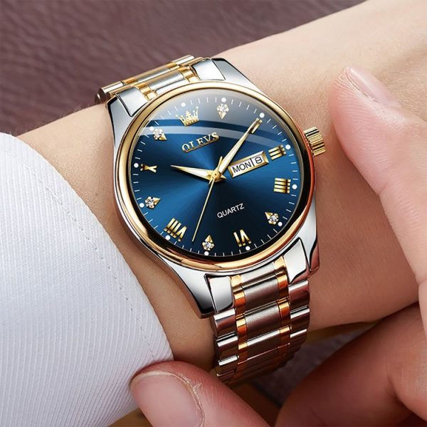 OLEVS 5563 Men Luminous Waterproof Quartz Watch (Blue + Gold) - Image 10