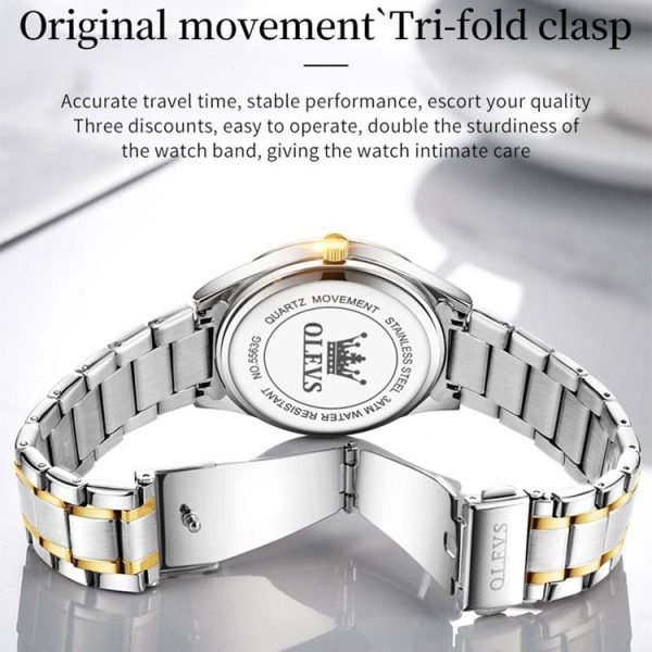 OLEVS 5563 Men Luminous Waterproof Quartz Watch (Blue + Gold) - Image 5