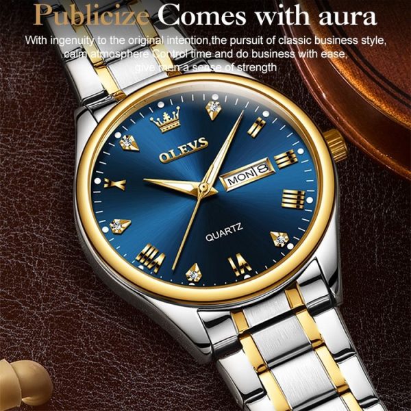 OLEVS 5563 Men Luminous Waterproof Quartz Watch (Blue + Gold) - Image 6