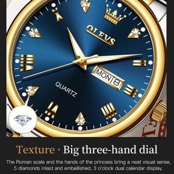 OLEVS 5563 Men Luminous Waterproof Quartz Watch (Blue + Gold) - Image 7