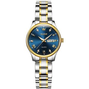 OLEVS 5563 Women Luminous Waterproof Quartz Watch (Blue + Gold)