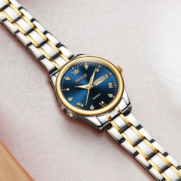 OLEVS 5563 Women Luminous Waterproof Quartz Watch (Blue + Gold) - Image 2