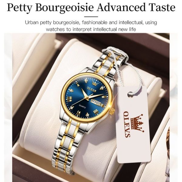 OLEVS 5563 Women Luminous Waterproof Quartz Watch (Blue + Gold) - Image 4