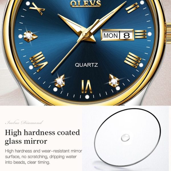 OLEVS 5563 Women Luminous Waterproof Quartz Watch (Blue + Gold) - Image 6