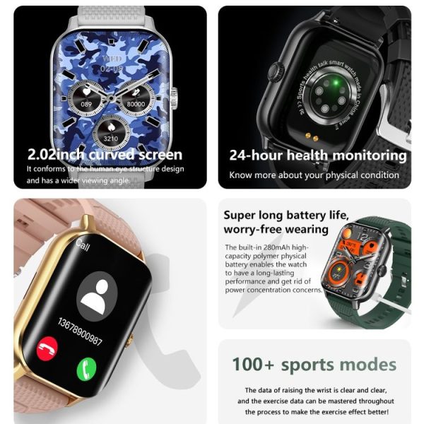 F12 2.02 inch Curved Screen Smart Watch Supports Voice Call / Blood Sugar Detection (Silver + Black) - Image 5