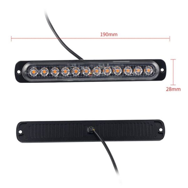 DC12V-24V / 36W Car Truck Emergency Strobe Flash Warning Light 12LEDs Long Ultra-thin Side Lights (Yellow) - Image 3