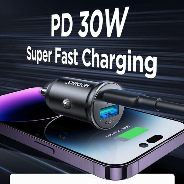 JOYROOM JR-CCN05 30W PD+QC3.0 Mini Metal Car Charger (Black) - Image 4