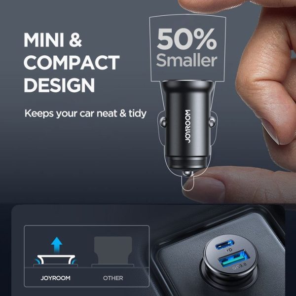 JOYROOM JR-CCN05 30W PD+QC3.0 Mini Metal Car Charger (Black) - Image 6