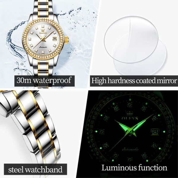 OLEVS 7003 Women Multifunctional Waterproof Mechanical Watch (Gold + White) - Image 11