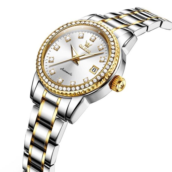 OLEVS 7003 Women Multifunctional Waterproof Mechanical Watch (Gold + White) - Image 2