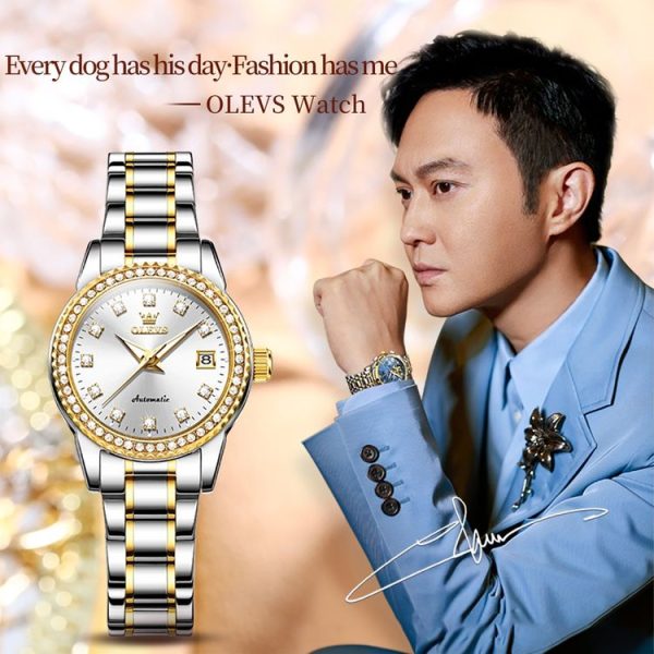 OLEVS 7003 Women Multifunctional Waterproof Mechanical Watch (Gold + White) - Image 3