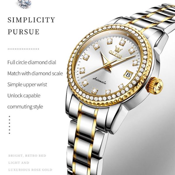 OLEVS 7003 Women Multifunctional Waterproof Mechanical Watch (Gold + White) - Image 5