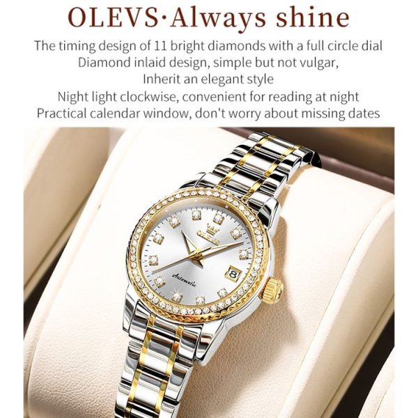 OLEVS 7003 Women Multifunctional Waterproof Mechanical Watch (Gold + White) - Image 6