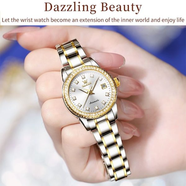 OLEVS 7003 Women Multifunctional Waterproof Mechanical Watch (Gold + White) - Image 7