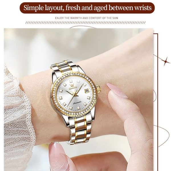 OLEVS 7003 Women Multifunctional Waterproof Mechanical Watch (Gold + White) - Image 8