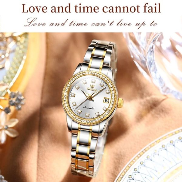 OLEVS 7003 Women Multifunctional Waterproof Mechanical Watch (Gold + White) - Image 9