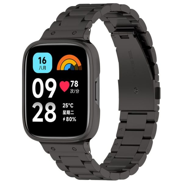 Redmi Watch 3 Lite / Watch 3 Active 2 in 1 Three-bead Metal Watch Band with Watch Frame (Black)
