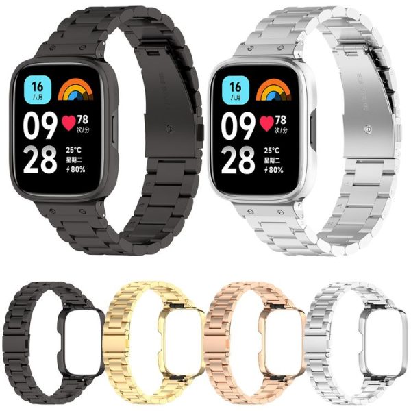 Redmi Watch 3 Lite / Watch 3 Active 2 in 1 Three-bead Metal Watch Band with Watch Frame (Black) - Image 6