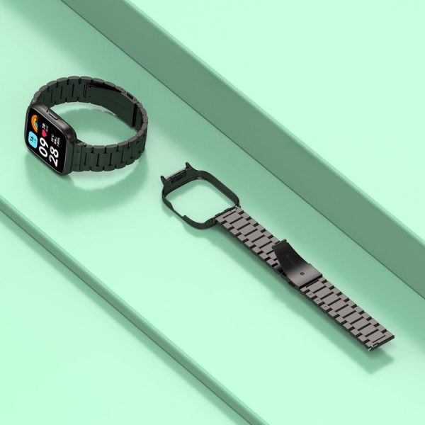 Redmi Watch 3 Lite / Watch 3 Active 2 in 1 Three-bead Metal Watch Band with Watch Frame (Black) - Image 8