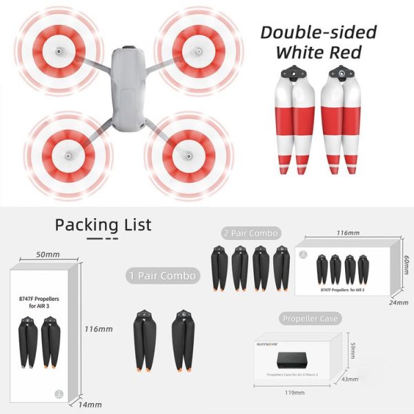 DJI Air 3 Sunnylife 8747F Low Noise Quick-release Propellers, Style: 1 Pair Orange Tip - Image 8