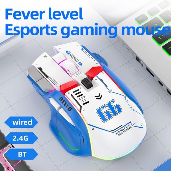 HXSJ G6 10 Keys RGB 12800DPI Tri-mode Wireless Gaming Mouse (Yellow) - Image 3