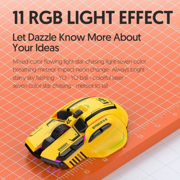 HXSJ G6 10 Keys RGB 12800DPI Tri-mode Wireless Gaming Mouse (Yellow) - Image 7