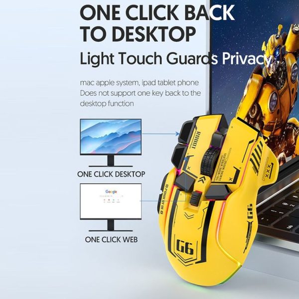 HXSJ G6 10 Keys RGB 12800DPI Tri-mode Wireless Gaming Mouse (Yellow) - Image 9