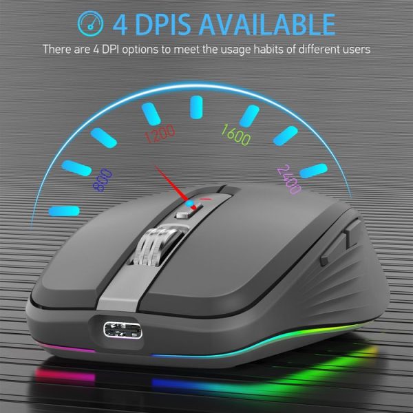 HXSJ M303 2400DPI Dual Mode 2.4GHz + Bluetooth 5.1 Wireless Mouse (Black) - Image 3
