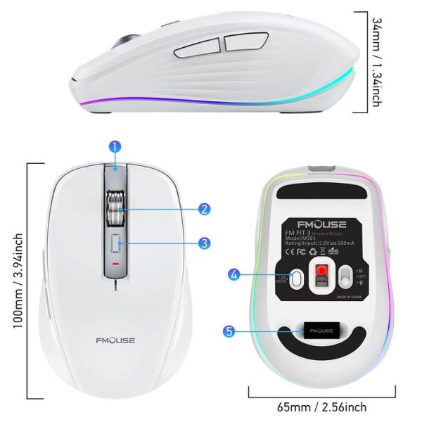 HXSJ M303 2400DPI Dual Mode 2.4GHz + Bluetooth 5.1 Wireless Mouse (Black) - Image 6