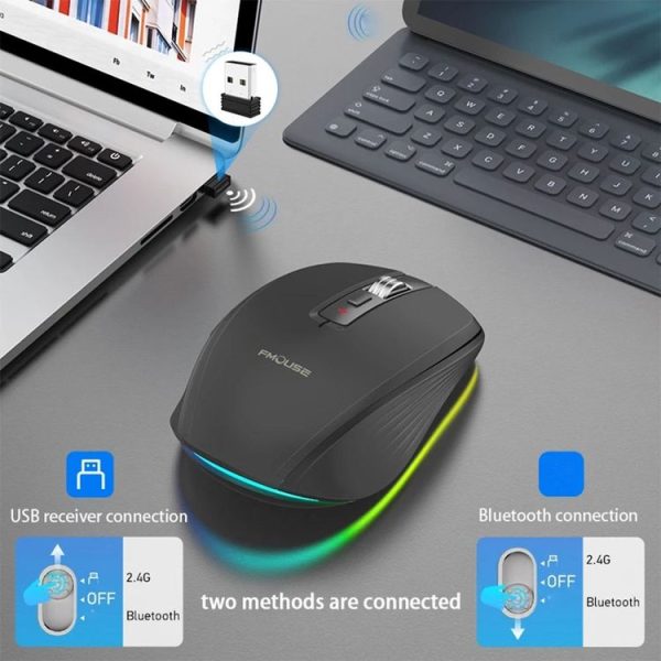 HXSJ M303 2400DPI Dual Mode 2.4GHz + Bluetooth 5.1 Wireless Mouse (Black) - Image 8