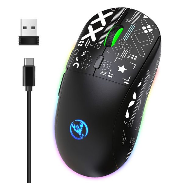 HXSJ T90 RGB Light Three-mode Wireless Gaming Mouse (Black)