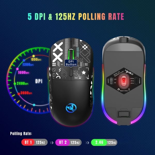 HXSJ T90 RGB Light Three-mode Wireless Gaming Mouse (Black) - Image 10