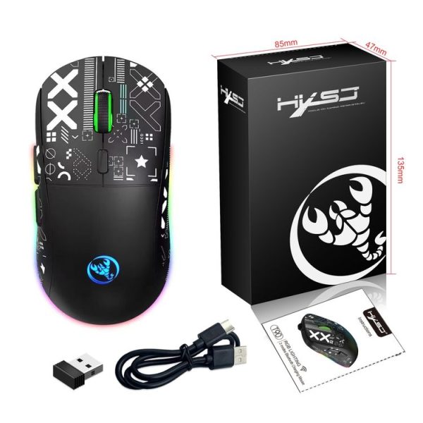 HXSJ T90 RGB Light Three-mode Wireless Gaming Mouse (Black) - Image 3